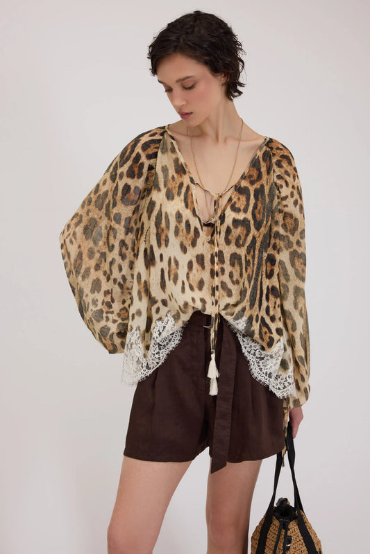 Blusa animalier con pizzo Ermanno