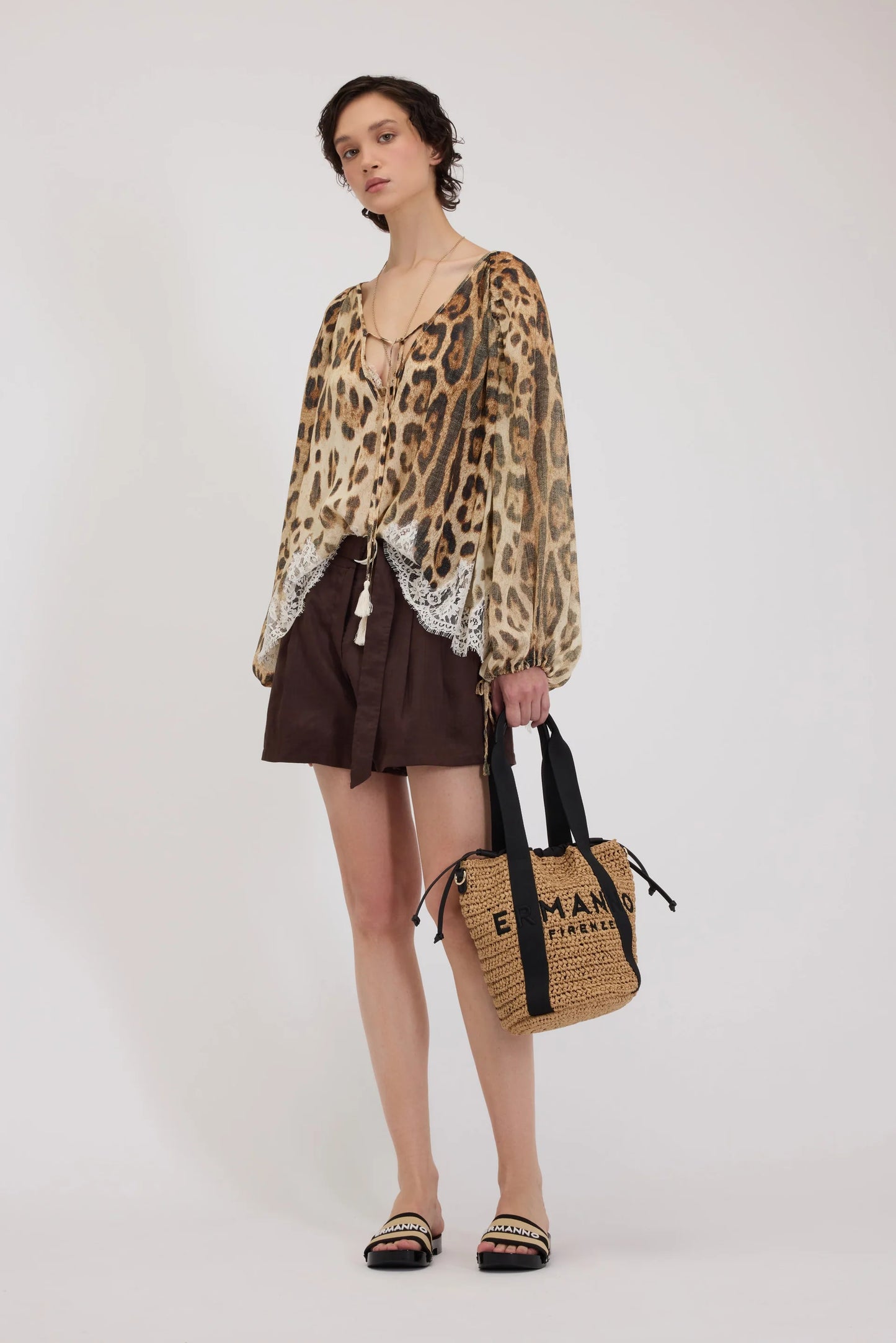 Blusa animalier con pizzo Ermanno