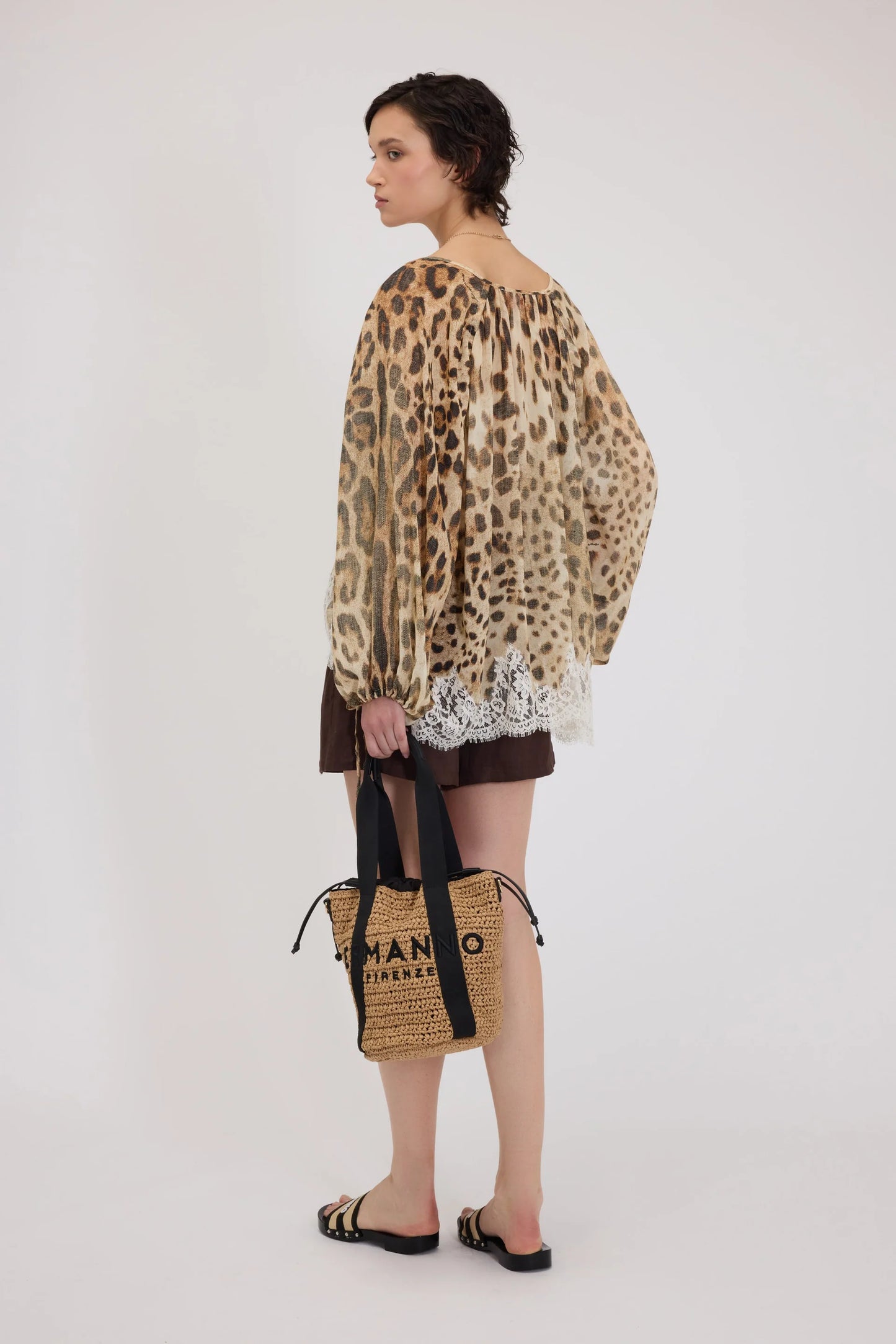 Blusa animalier con pizzo Ermanno
