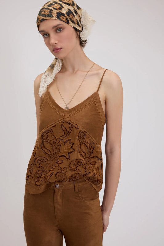 Top scamosciato ricamato Ermanno