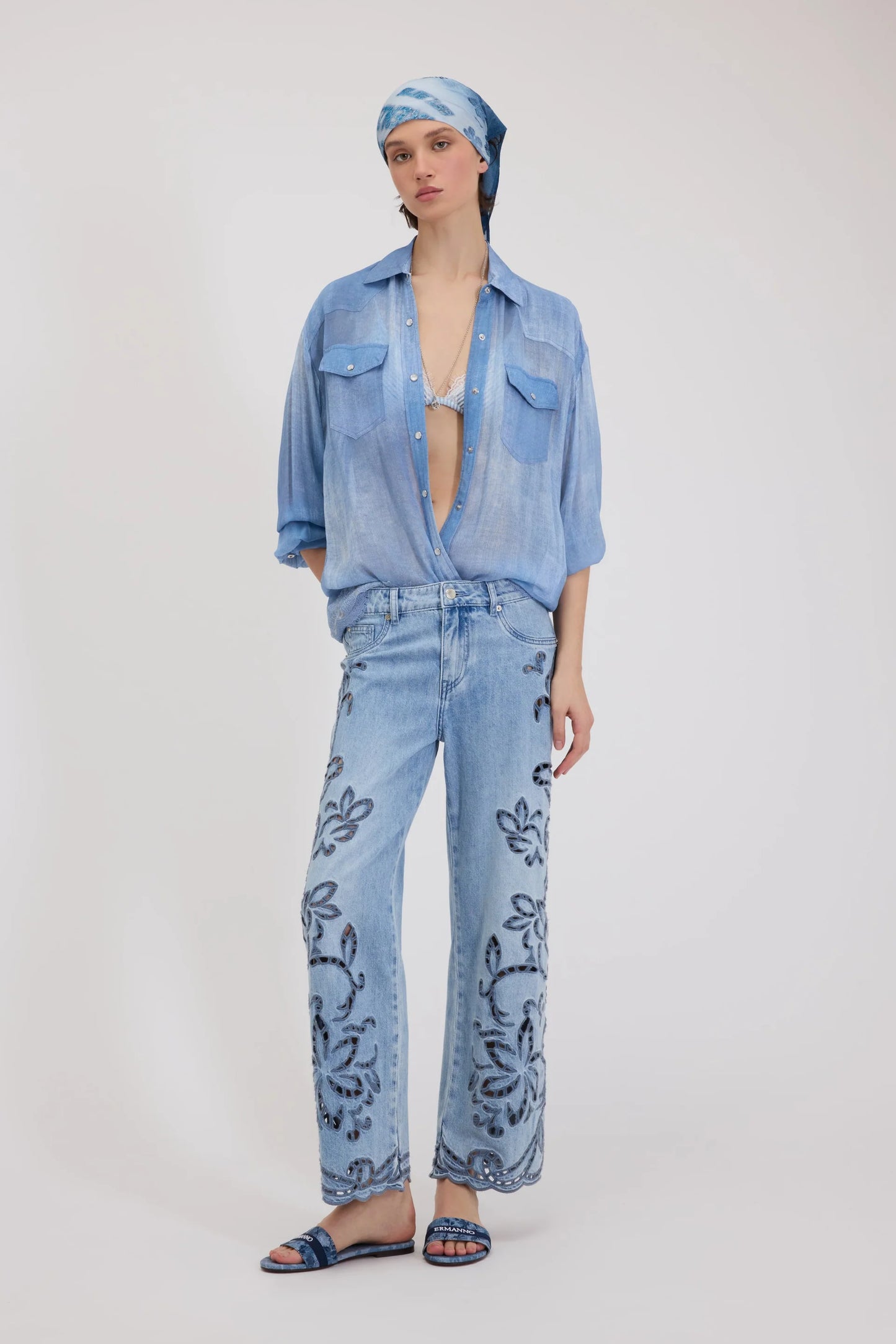 Jeans denim vintage ricamato Ermanno