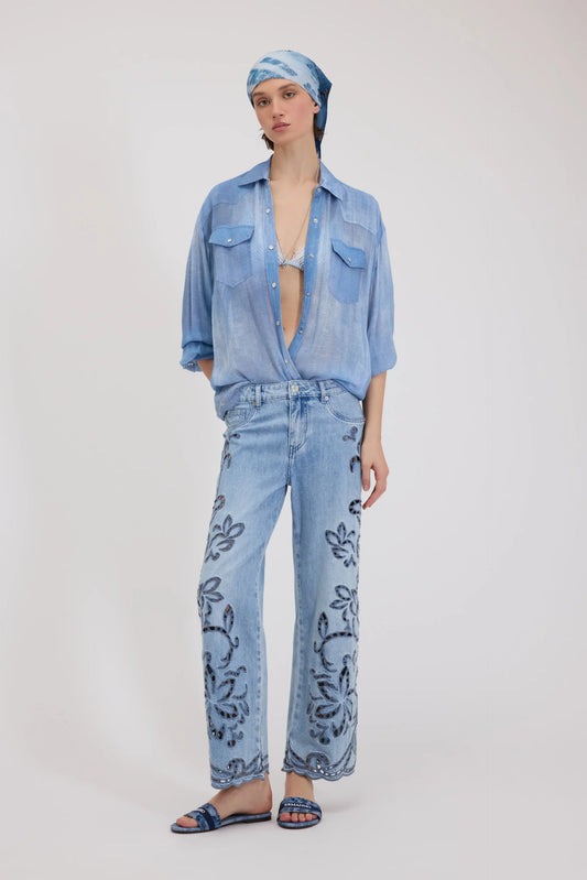 Jeans denim vintage ricamato Ermanno