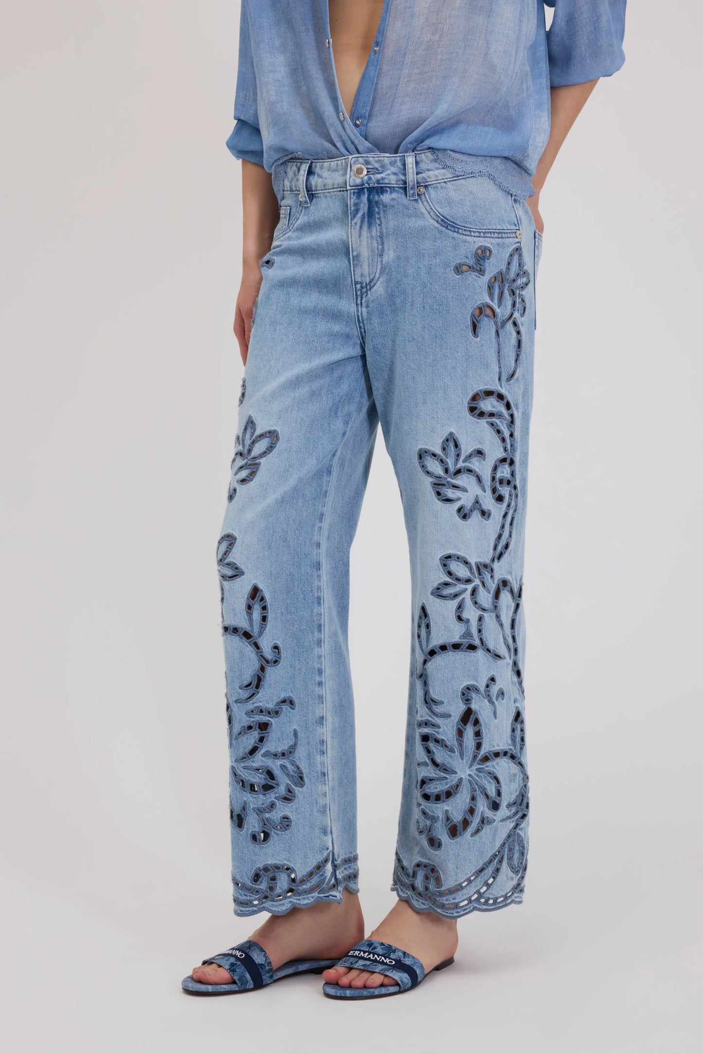 Jeans denim vintage ricamato Ermanno
