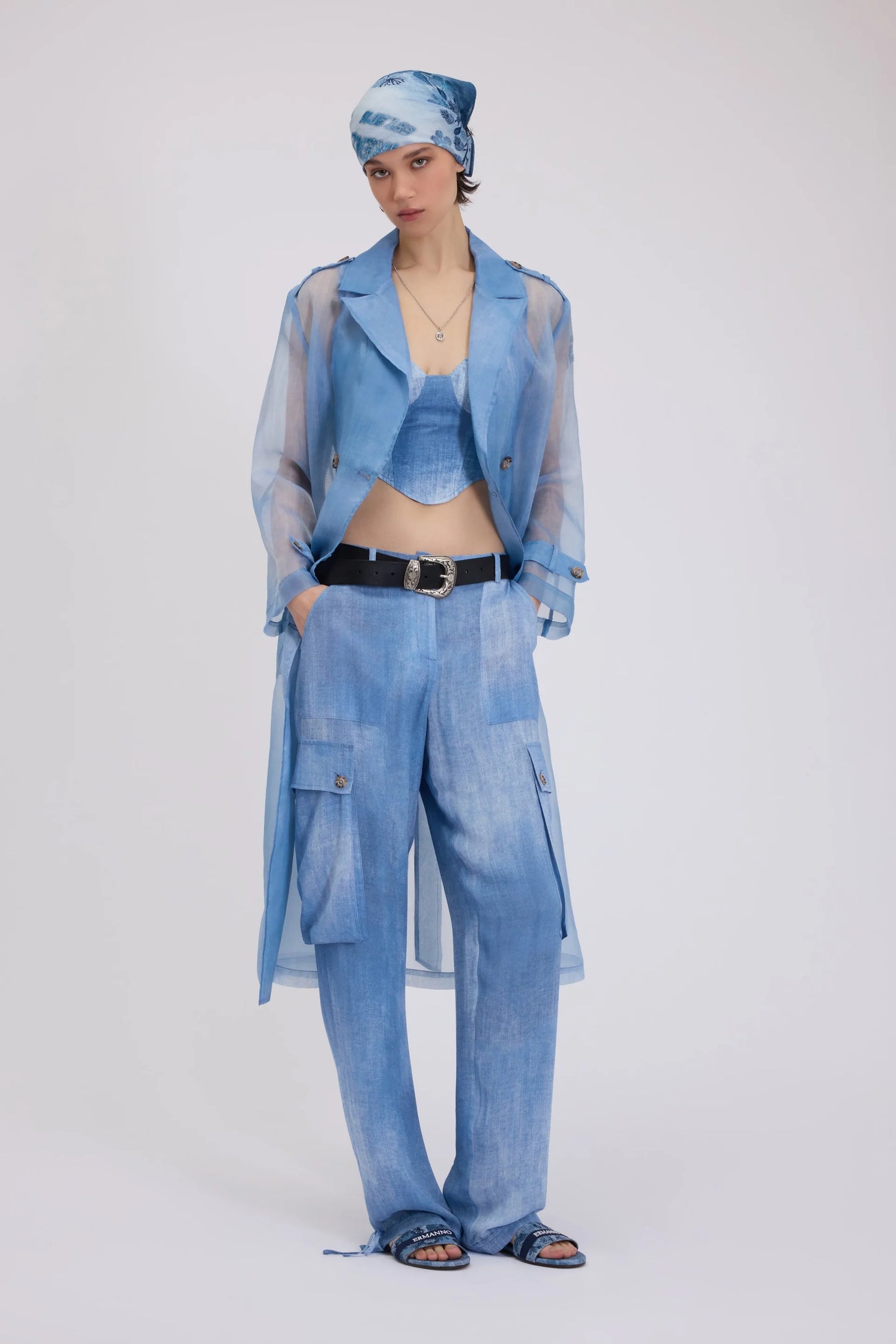 Pantalone cargo fluid denim Ermanno