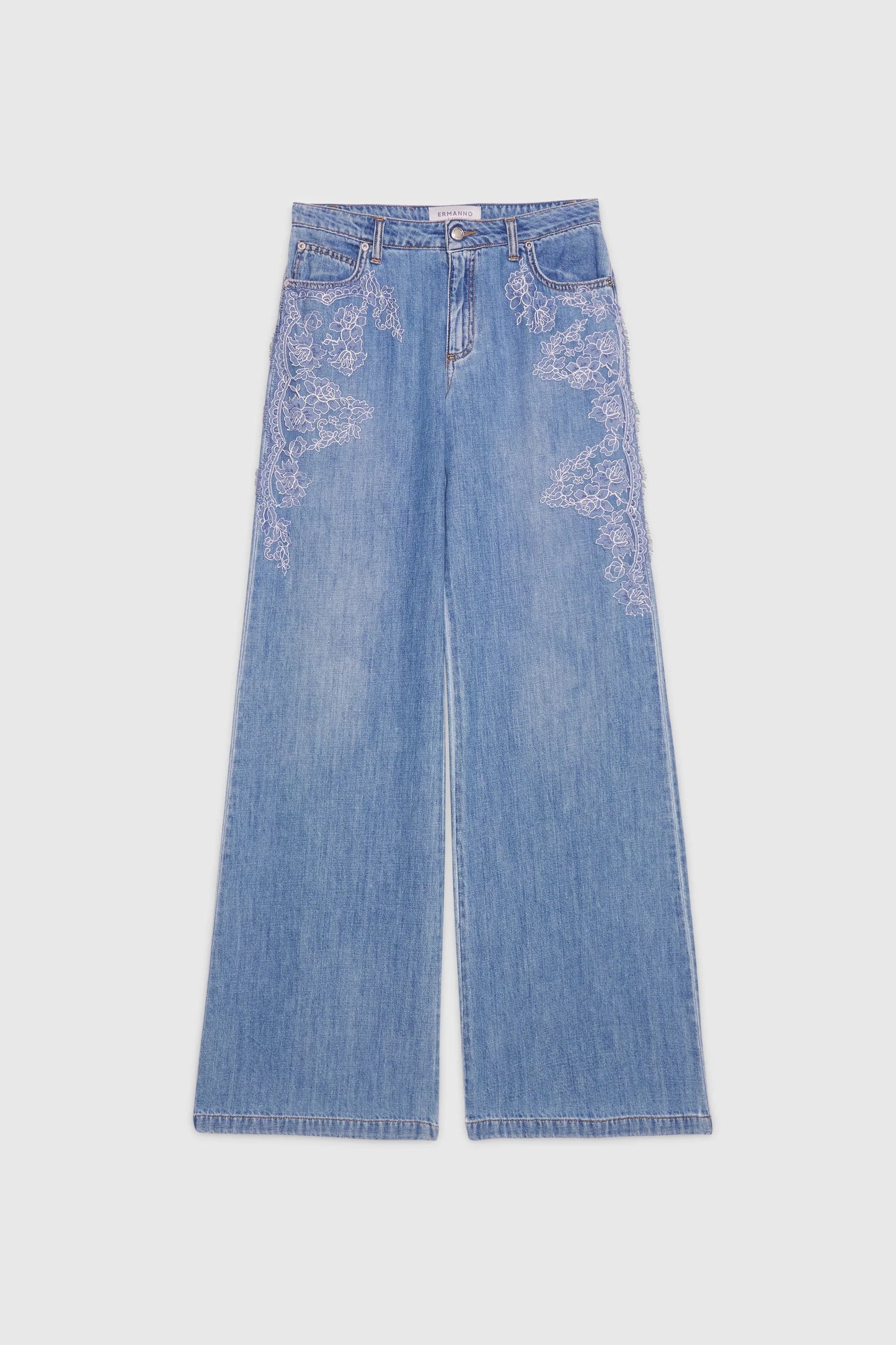 Pantalone palazzo denim e pizzo Ermanno