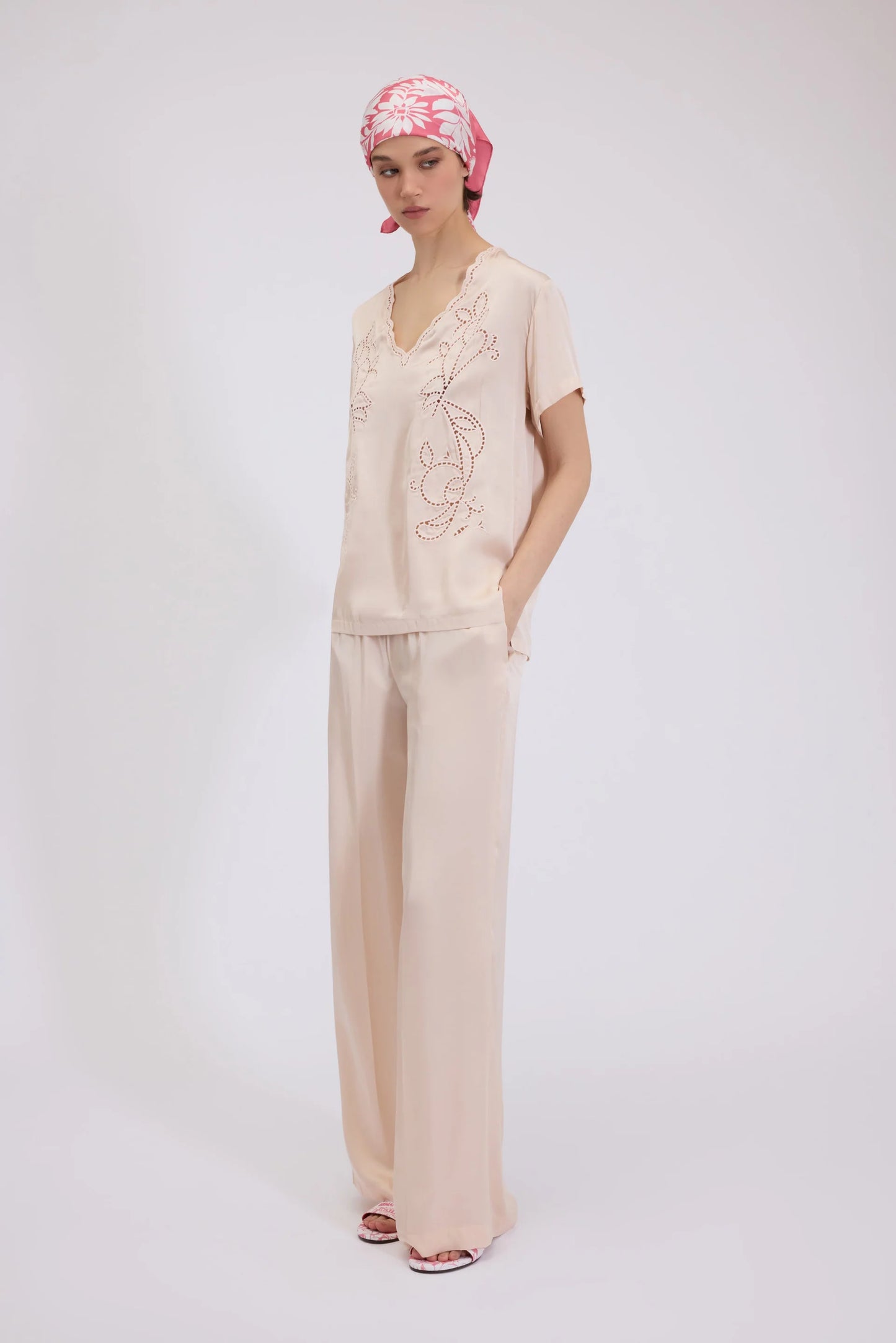 Pantaloni in raso cipria Ermanno Firenze