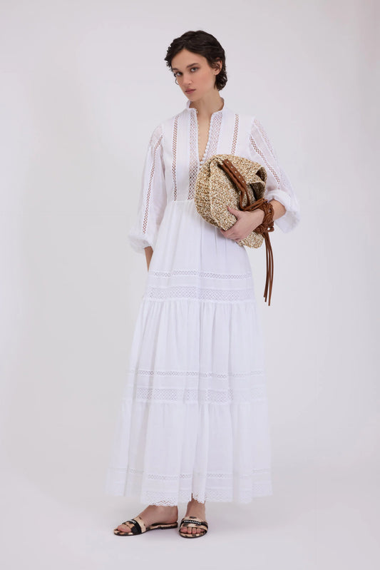 Chemisier lungo bianco con pizzo Ermanno