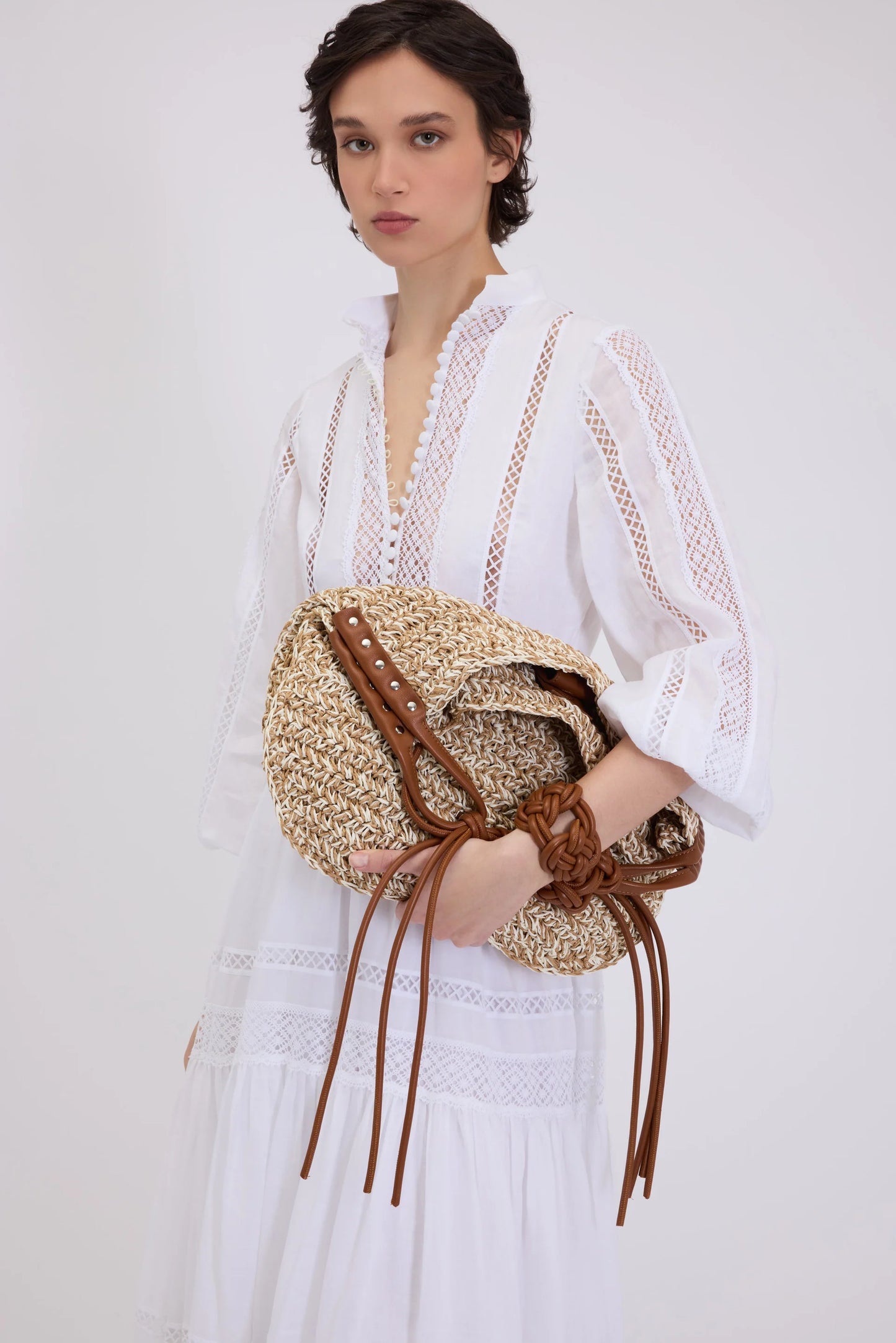 Chemisier lungo bianco con pizzo Ermanno