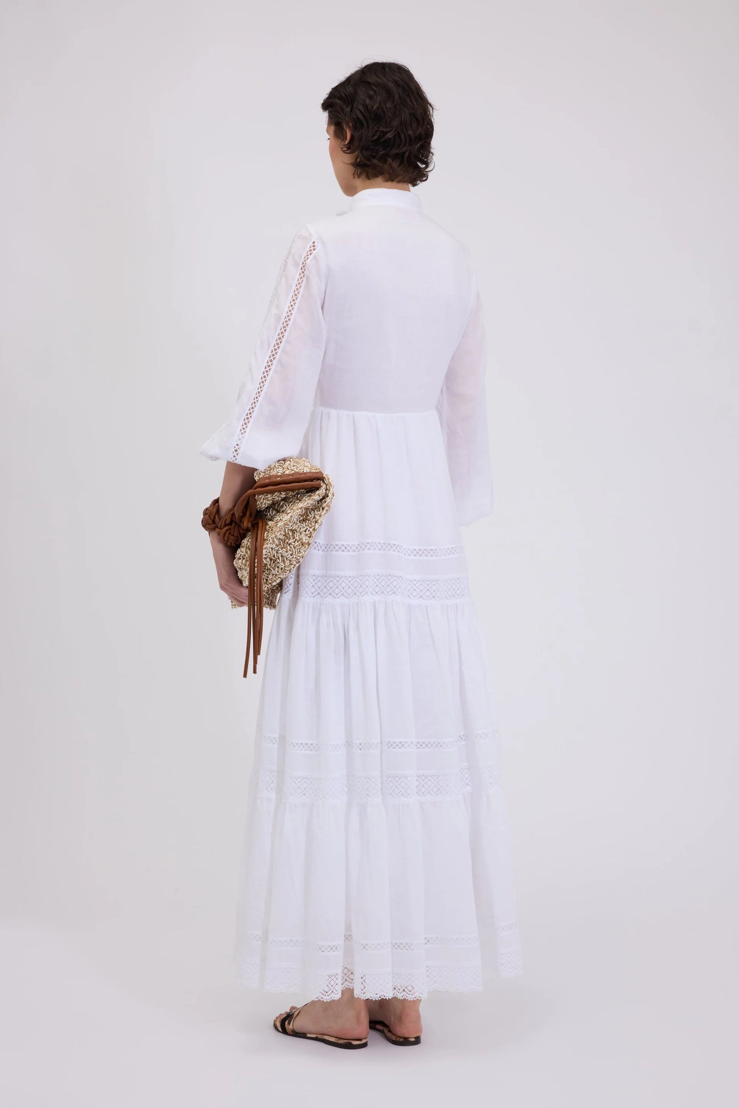 Chemisier lungo bianco con pizzo Ermanno