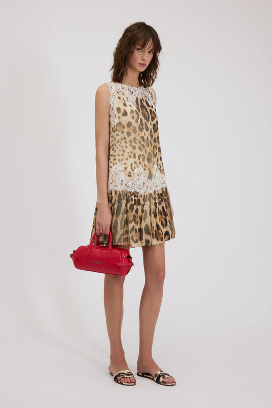 Vestito corto animalier con pizzo Ermanno