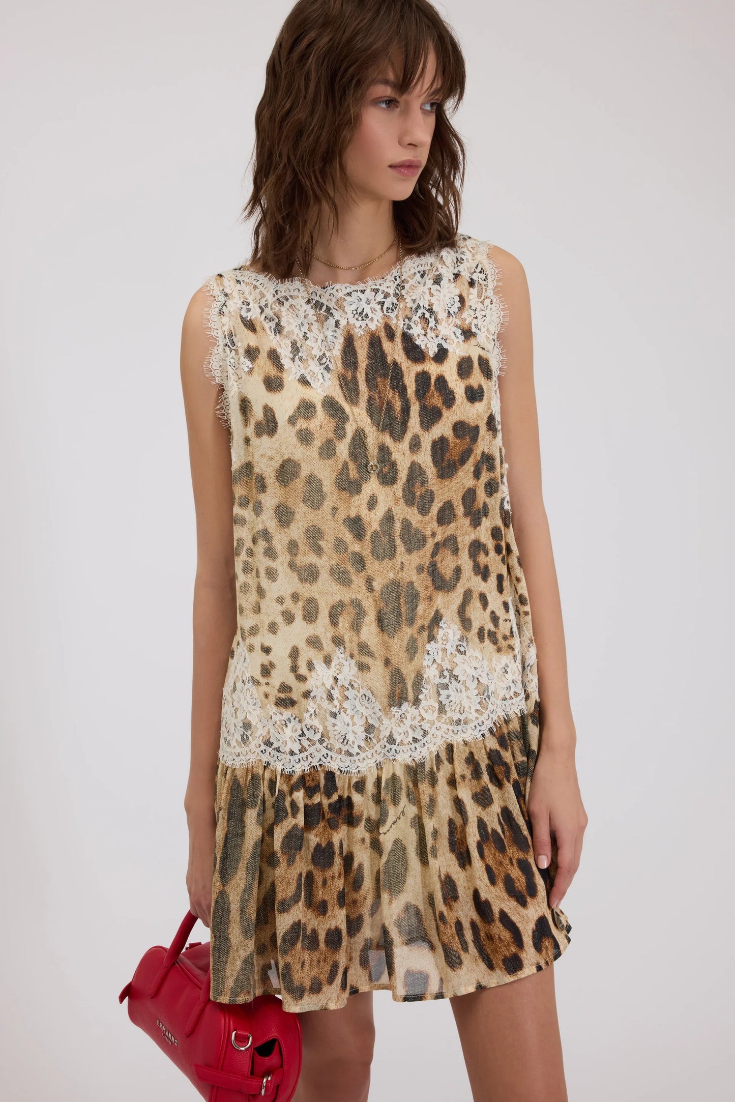Vestito corto animalier con pizzo Ermanno