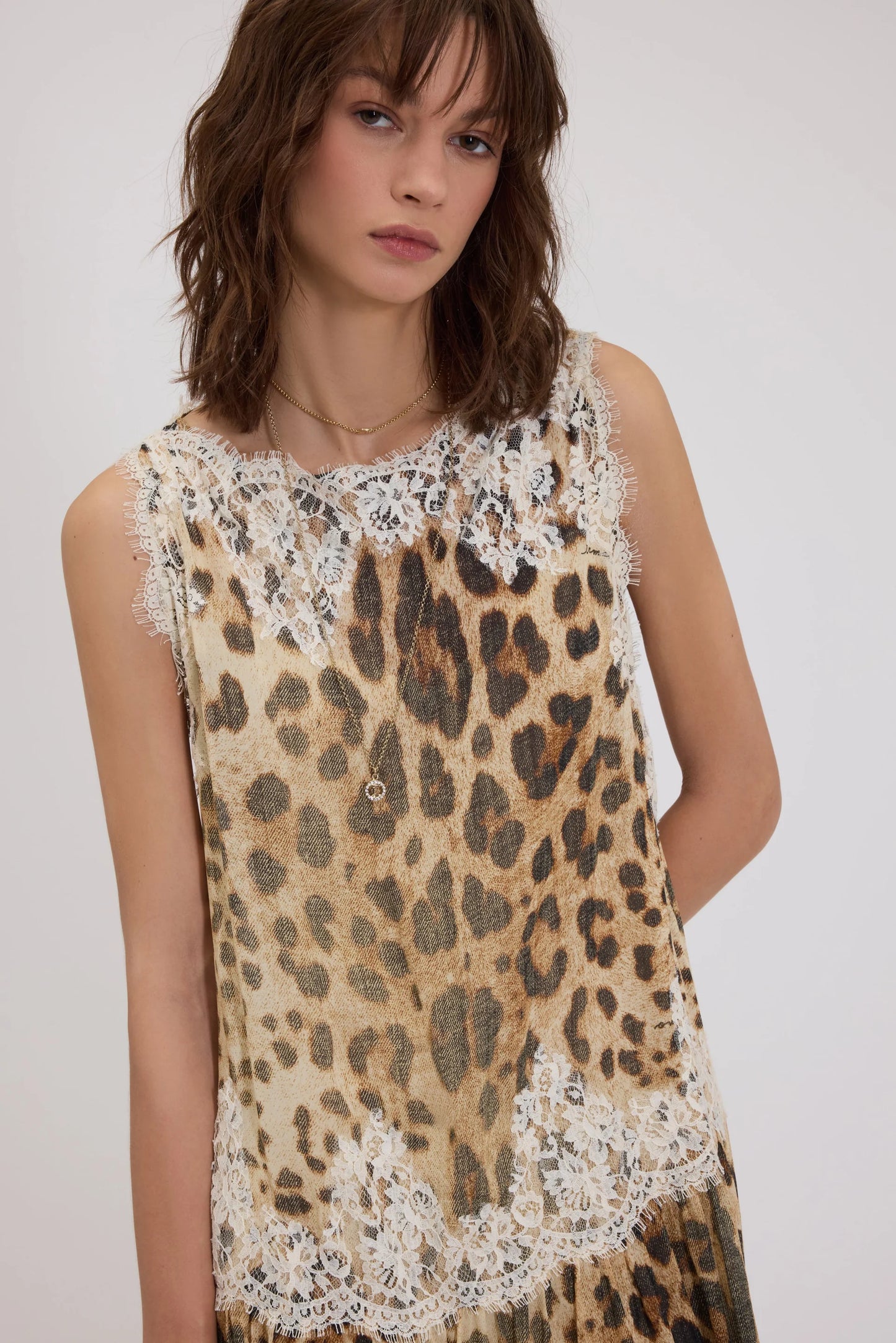 Vestito corto animalier con pizzo Ermanno