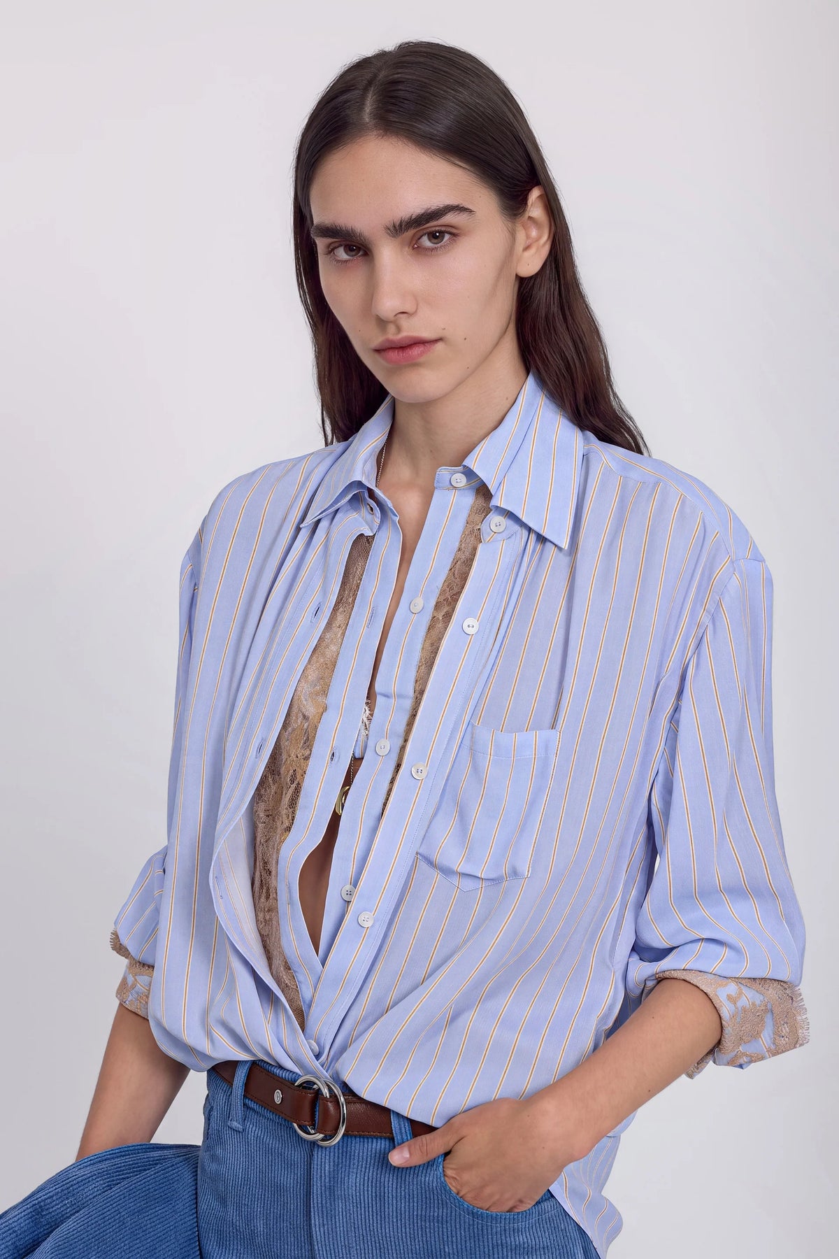 Camicia gessata azzurra Ermanno