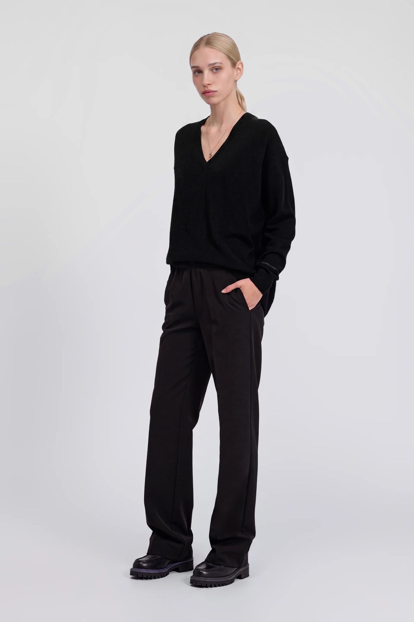 Pantalone stretch gamba dritta nero Ermanno