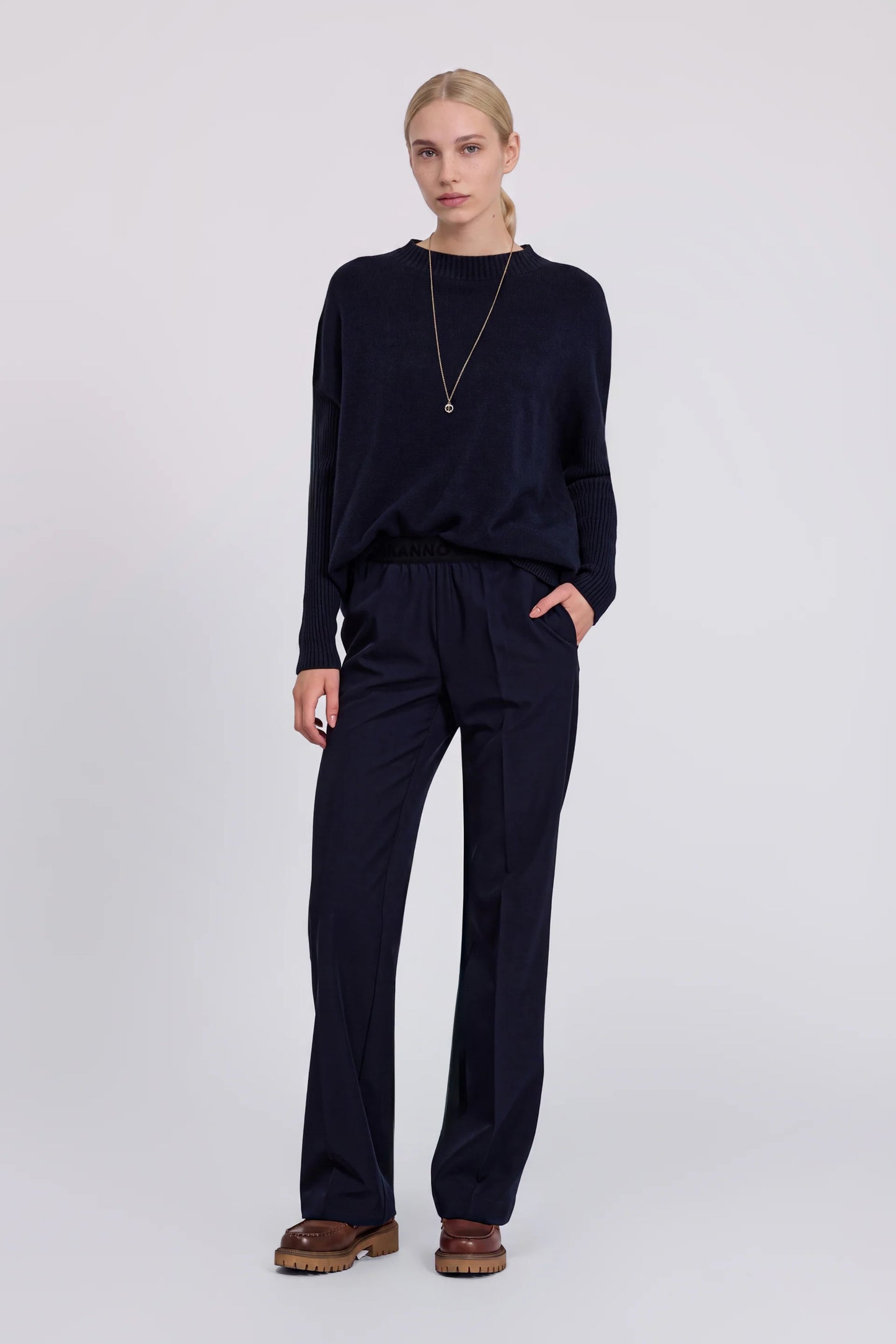 Pantalone stretch gamba dritta blu Ermanno