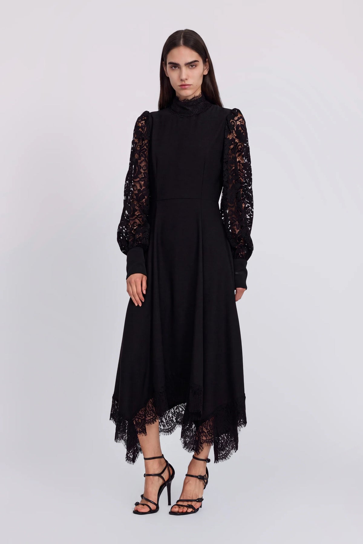 Abito midi con maniche in pizzo Ermanno Firenze