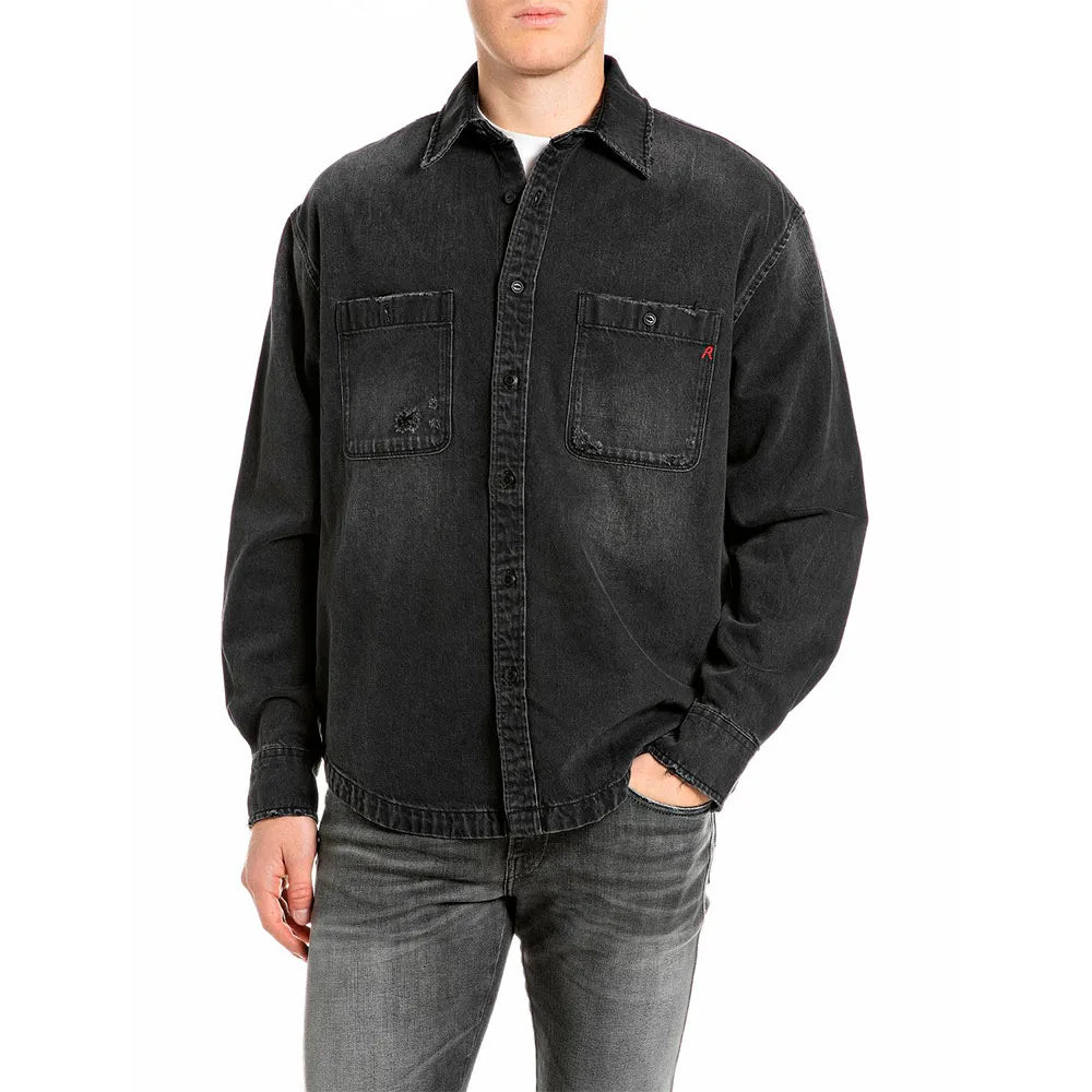 Overshirt denim black Replay uomo