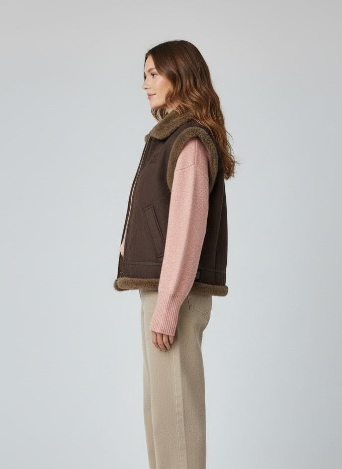Gilet reversibile Eco Fur marrone