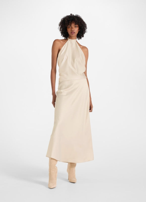 Gonna longuette raso avorio Juvia