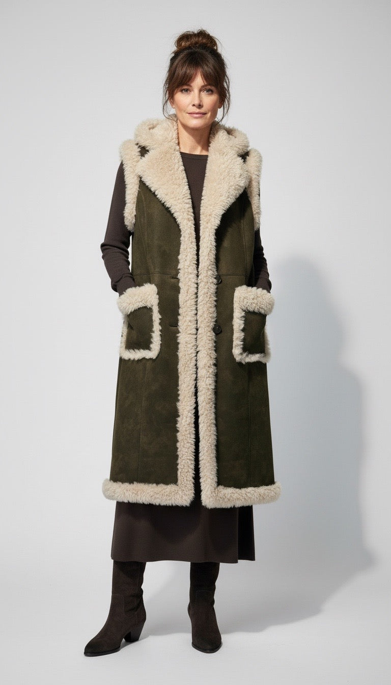 Gilet eco montone lungo vintage