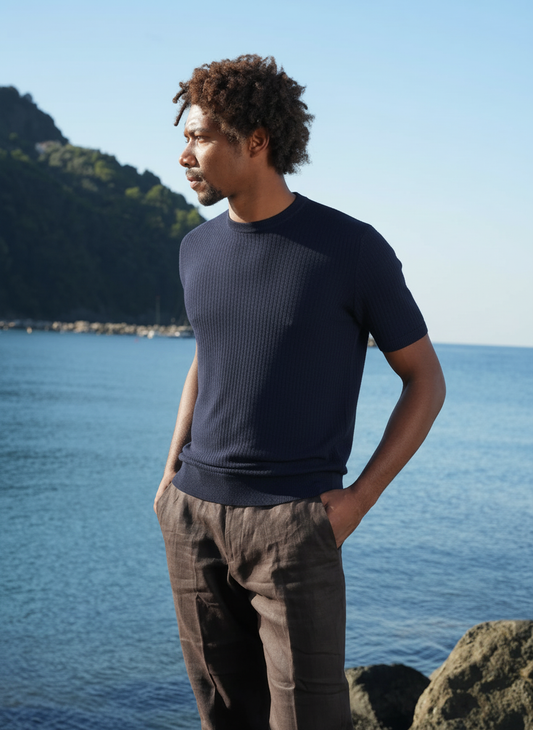 Maglia girocollo blu rigata Ammond