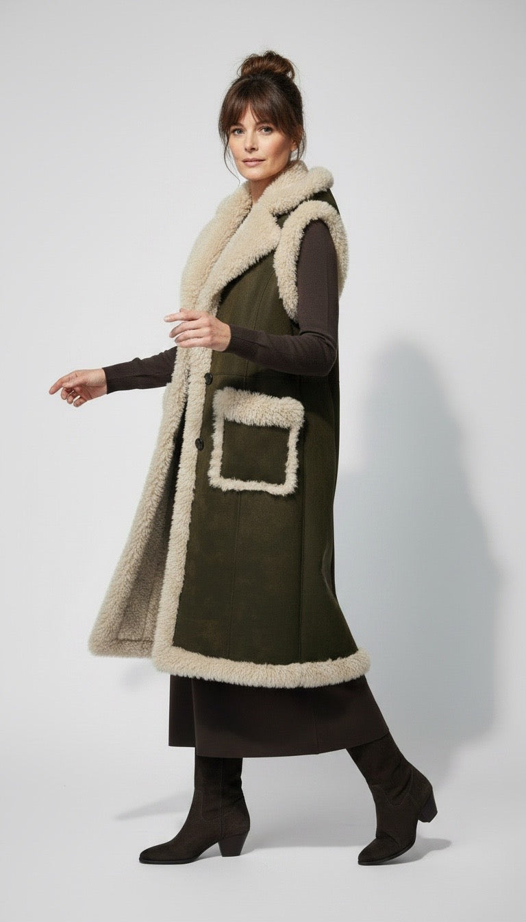 Gilet eco montone lungo vintage