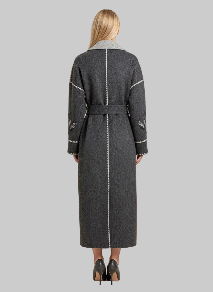 Cappotto lungo grigio ricamato Ermanno