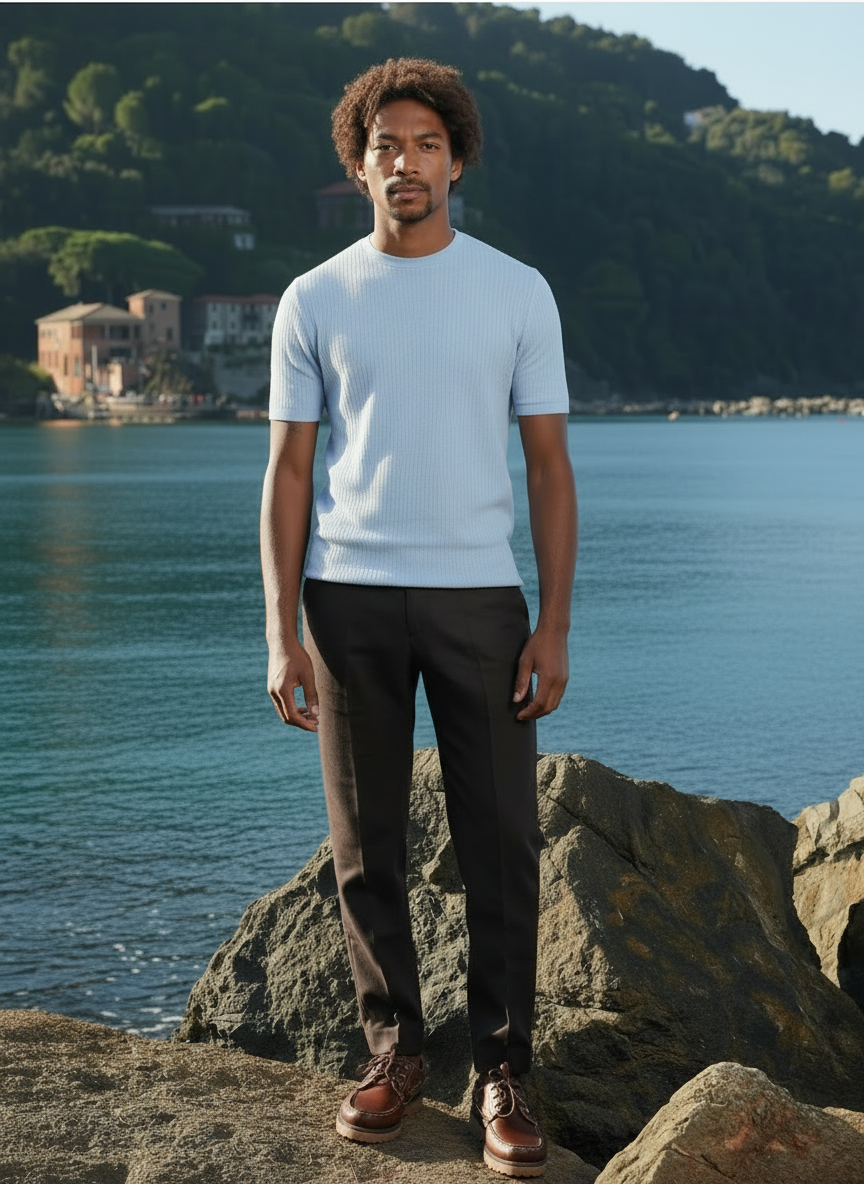 Maglia girocollo azzurro rigata Ammond