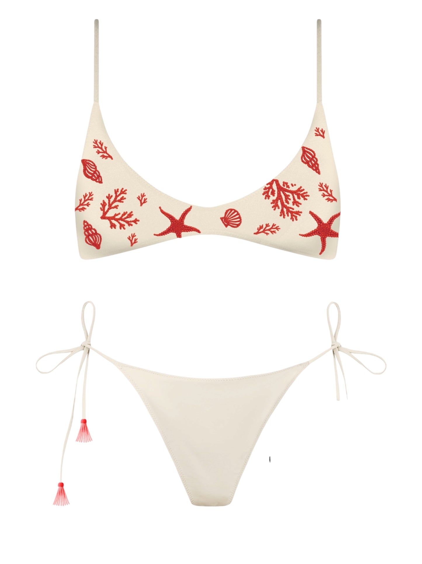 Bikini brassiere avorio con perline corallo Saint Barth