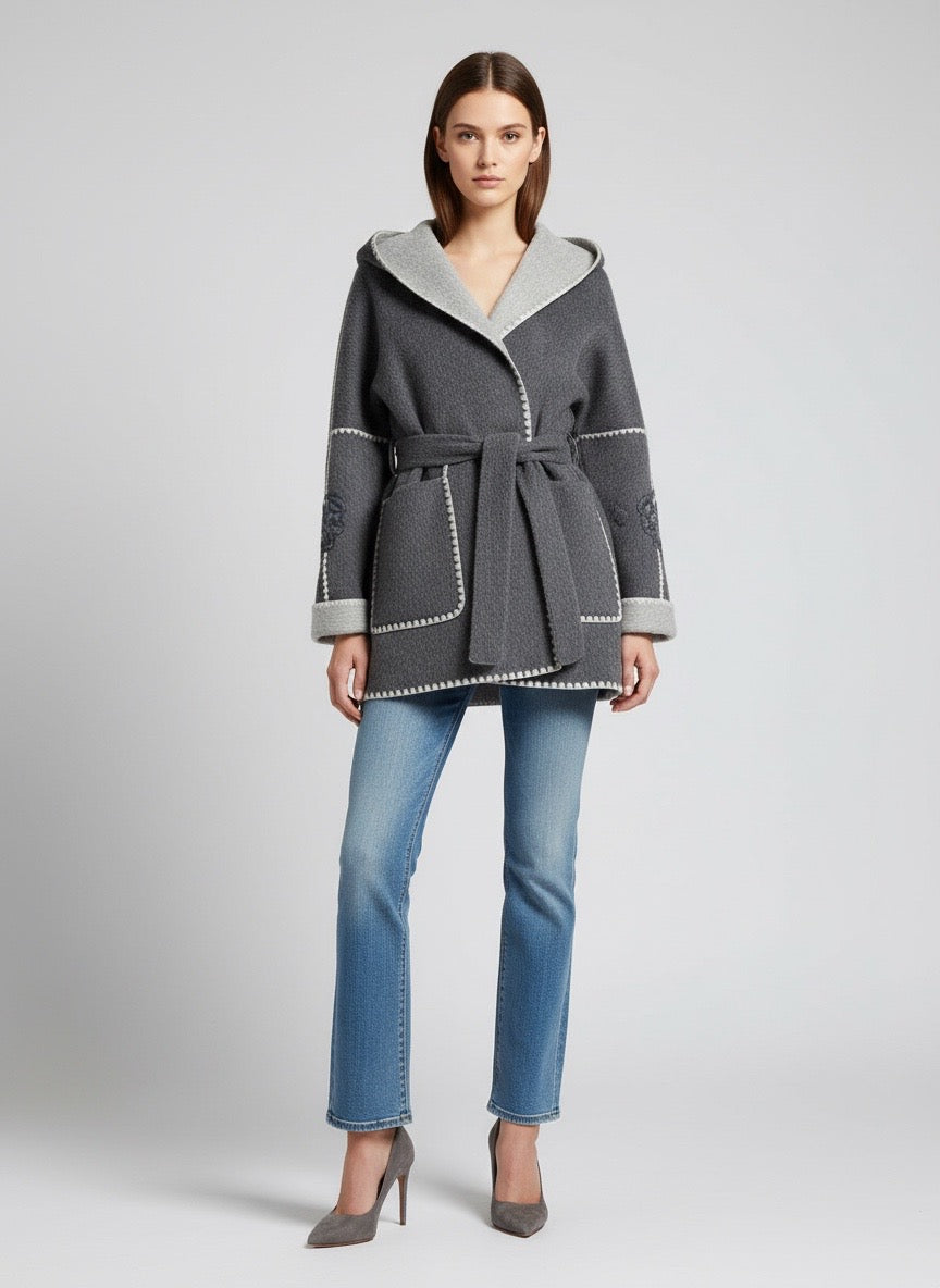 Cappotto cappuccio grigio ricamato Ermanno