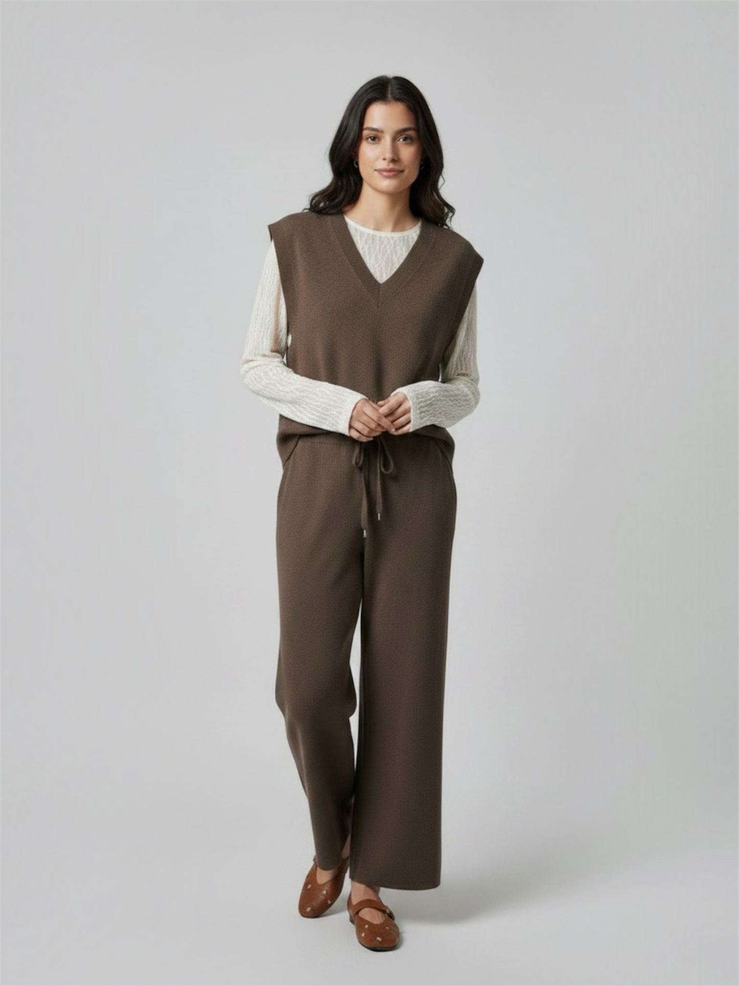 Pantaloni in maglia marrone bruciato