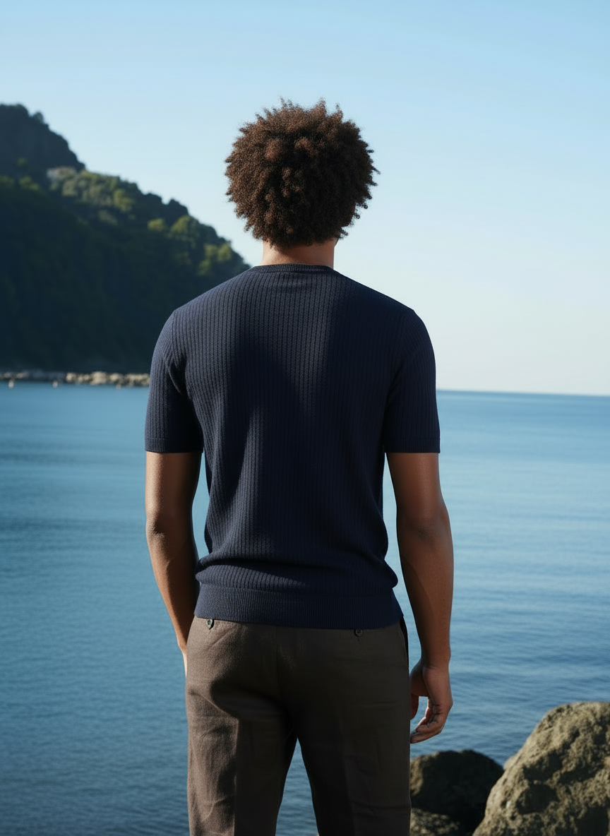 Maglia girocollo blu rigata Ammond