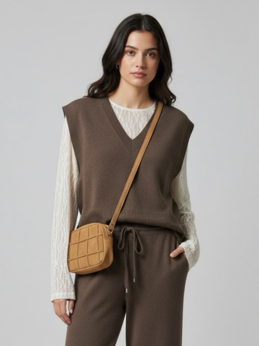 Gilet in maglia over marrone bruciato