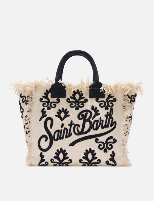 Borsa Vanity bianco blu in canvas Saint Barth