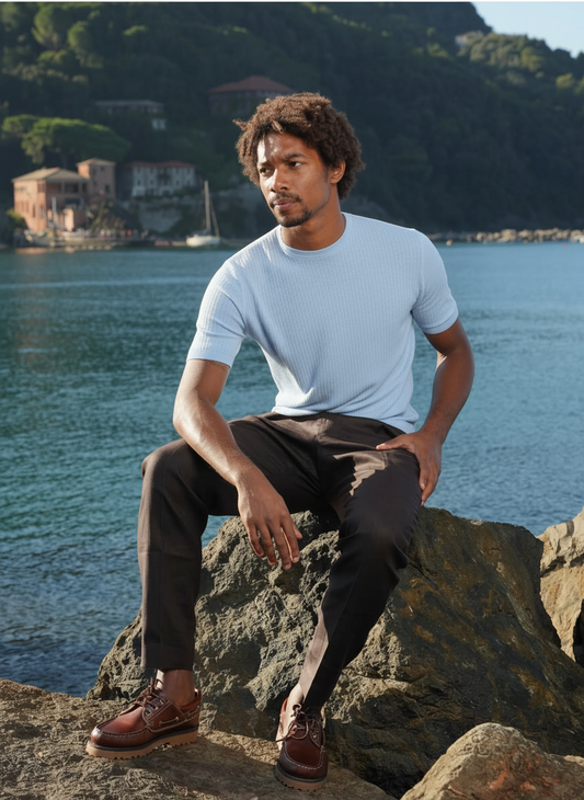 Maglia girocollo azzurro rigata Ammond