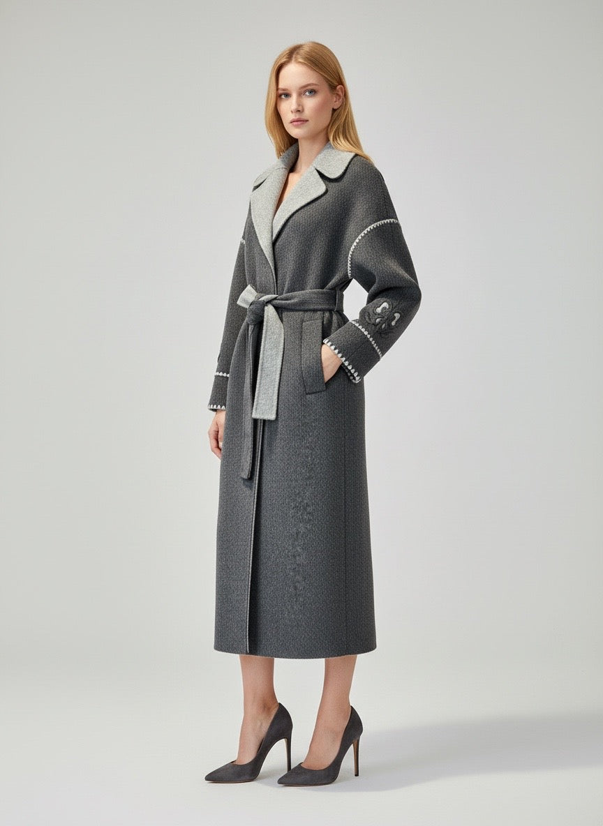 Cappotto lungo grigio ricamato Ermanno