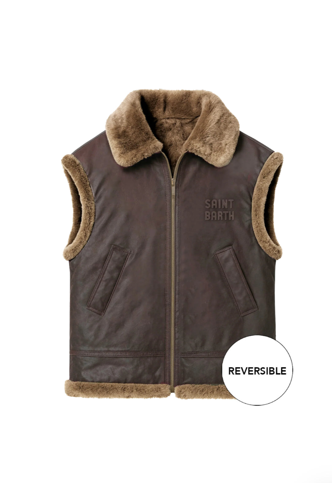Gilet reversibile Eco Fur marrone