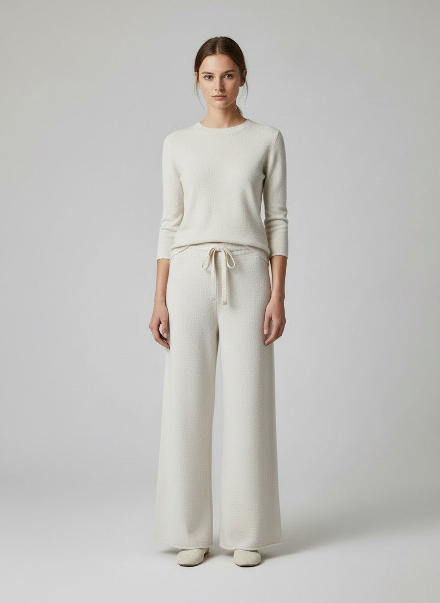 Pantaloni in maglia panna