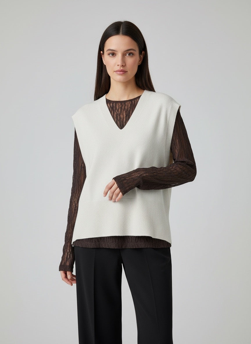 Gilet in maglia over panna