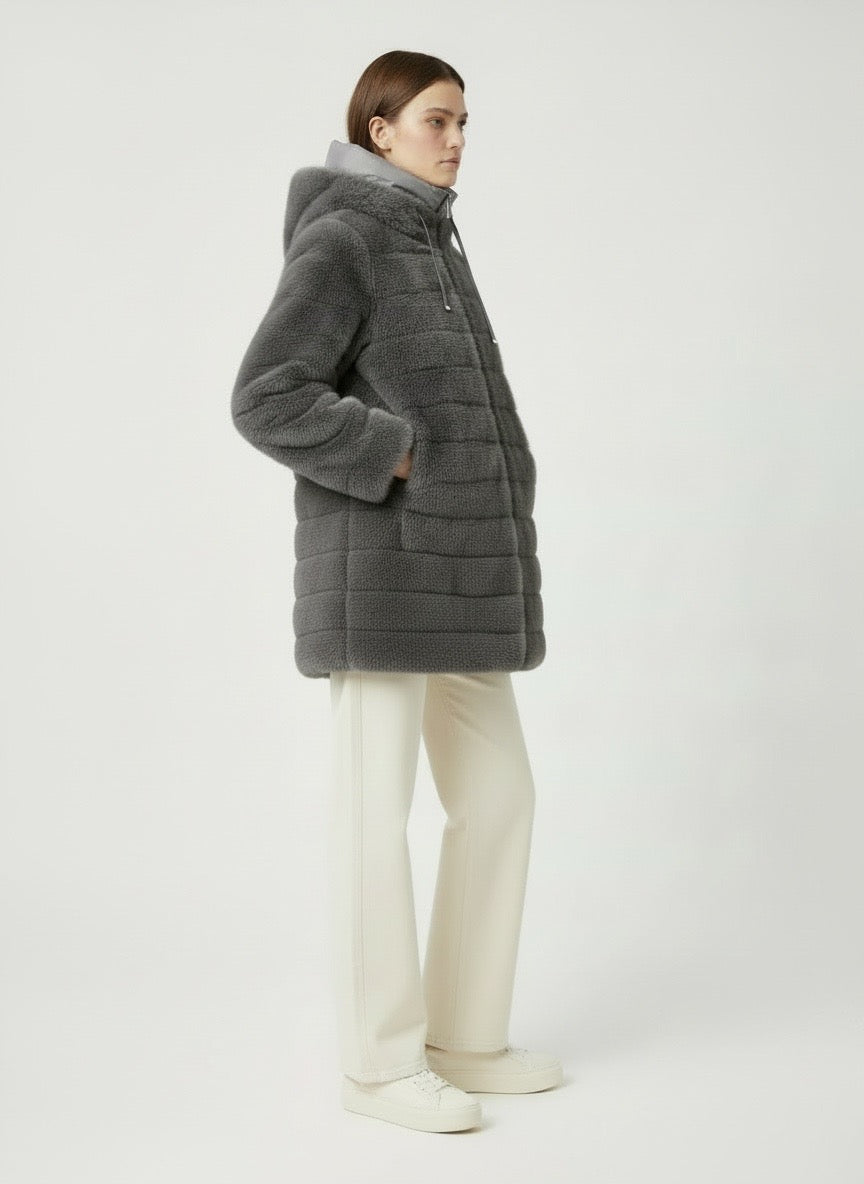 Giaccone eco pelliccia imbottito grigio Duno