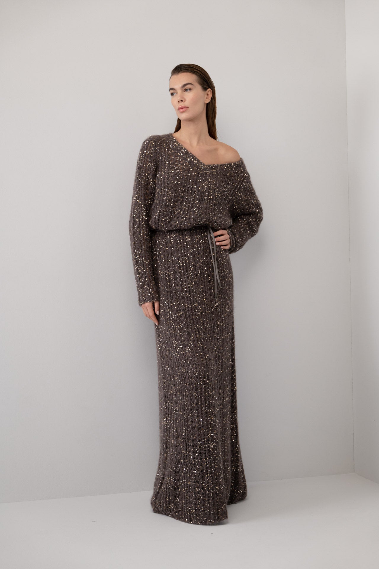 Abito cioccolato micro paillettes