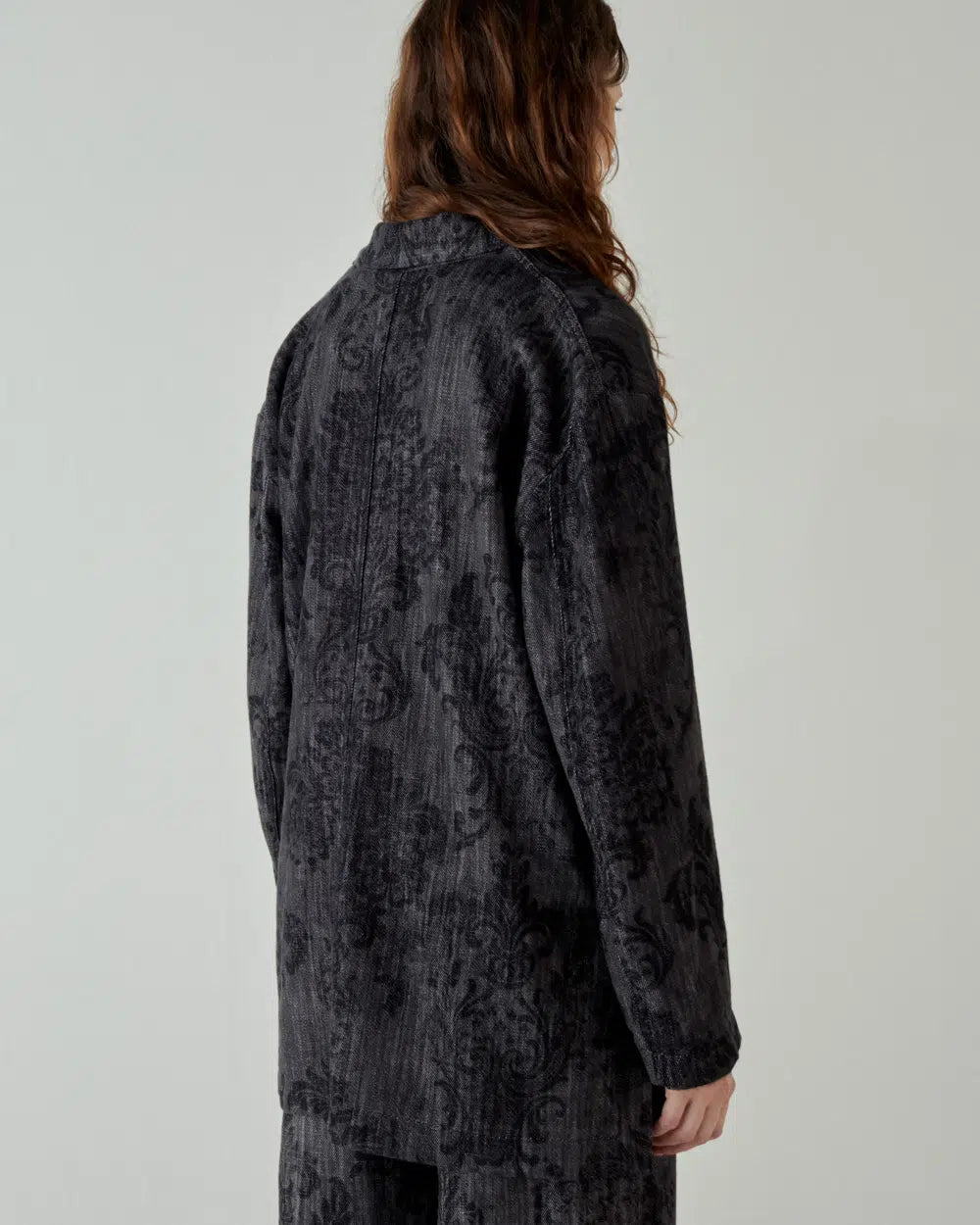 Giacca black denim over con stampa