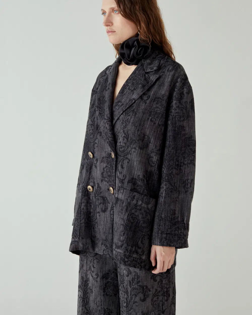 Giacca black denim over con stampa