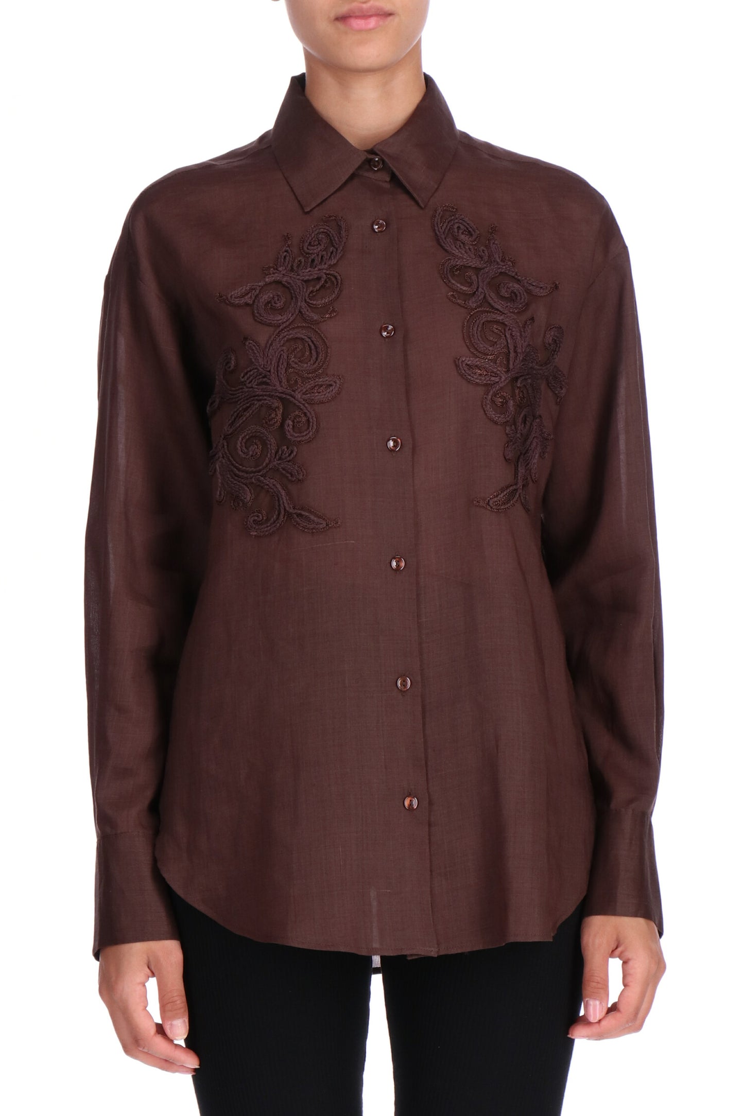 Camicia in voile cioccolato Ermanno