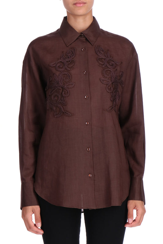 Camicia in voile cioccolato Ermanno