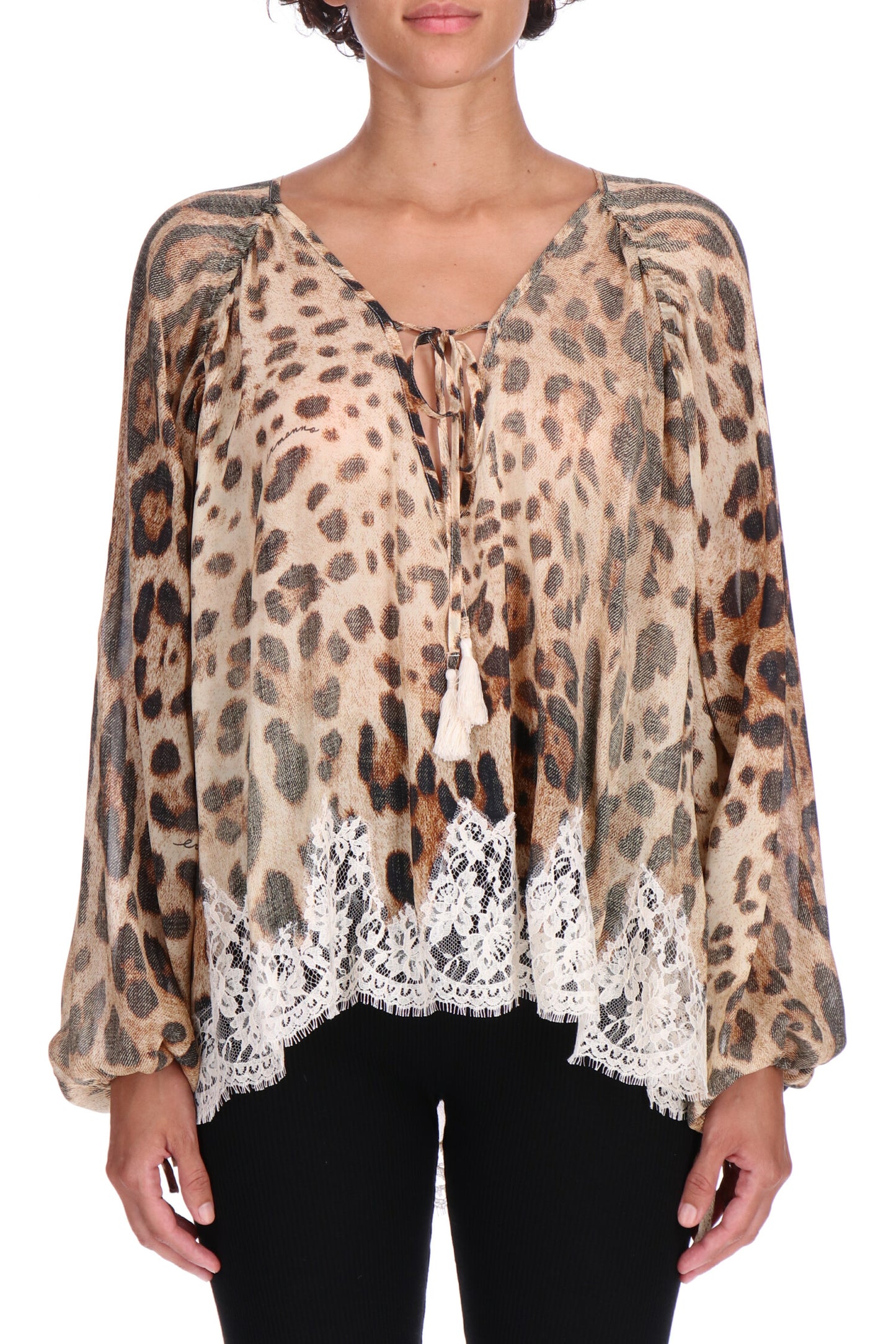 Blusa animalier con pizzo Ermanno