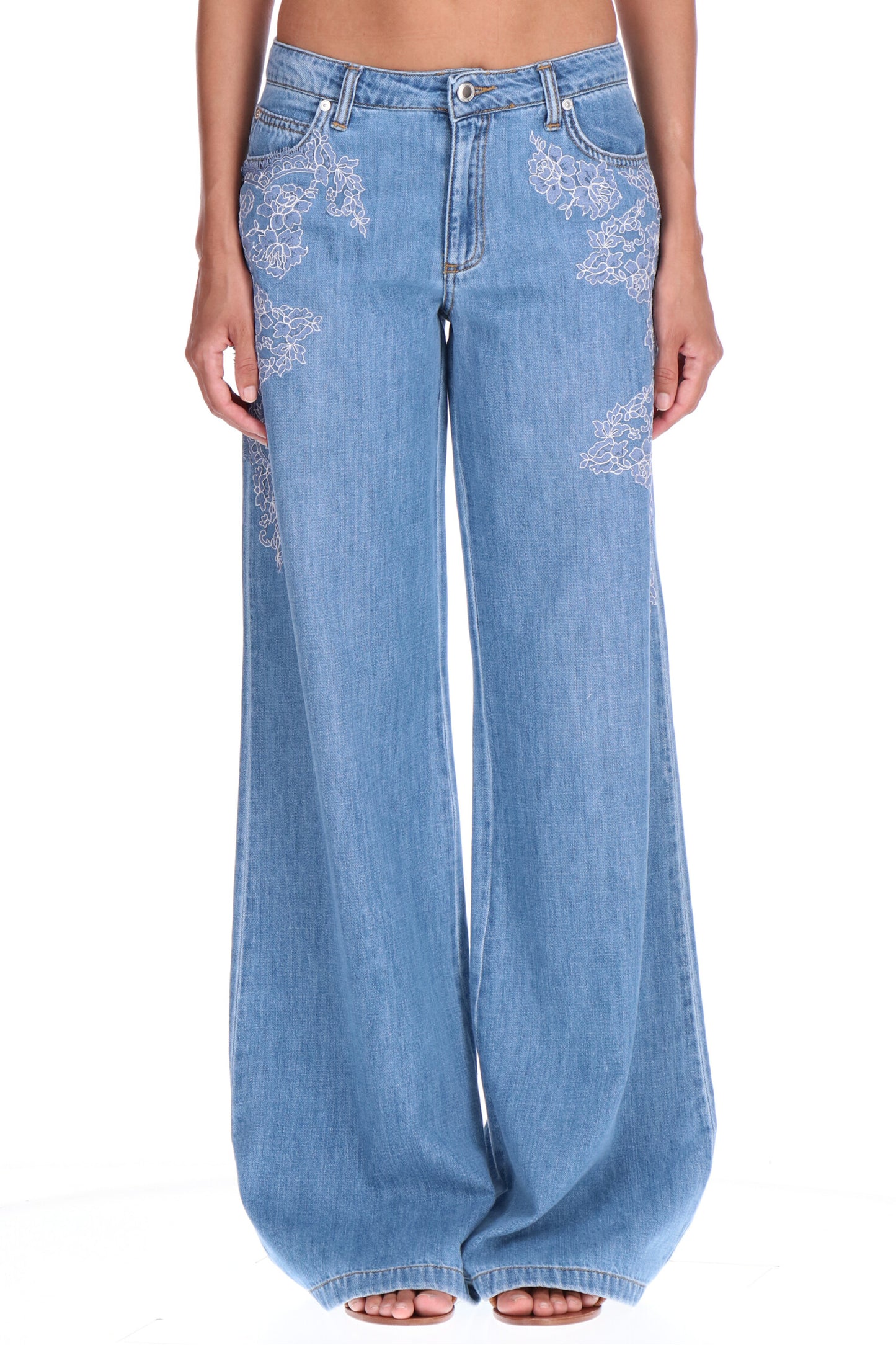 Pantalone palazzo denim e pizzo Ermanno