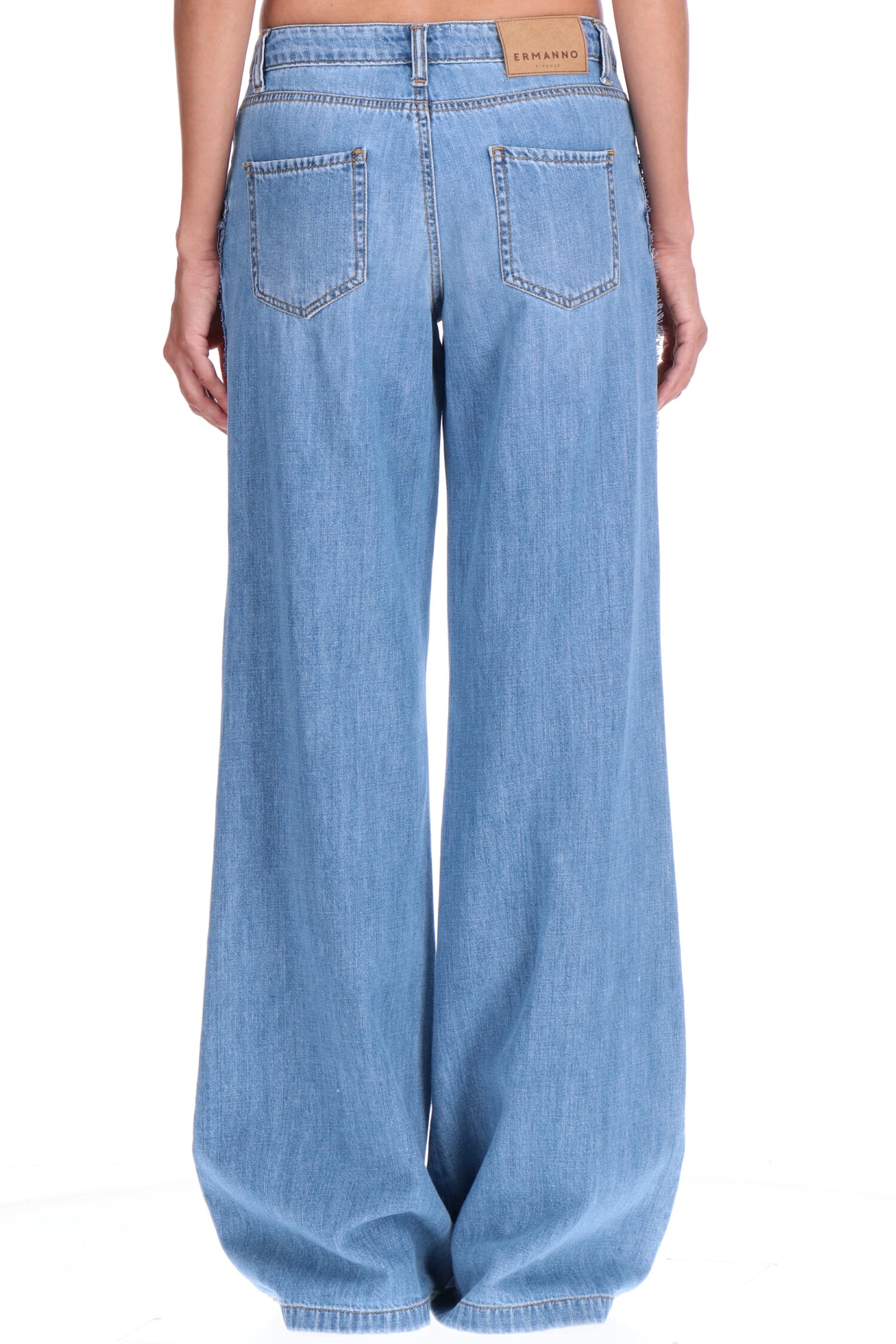 Pantalone palazzo denim e pizzo Ermanno