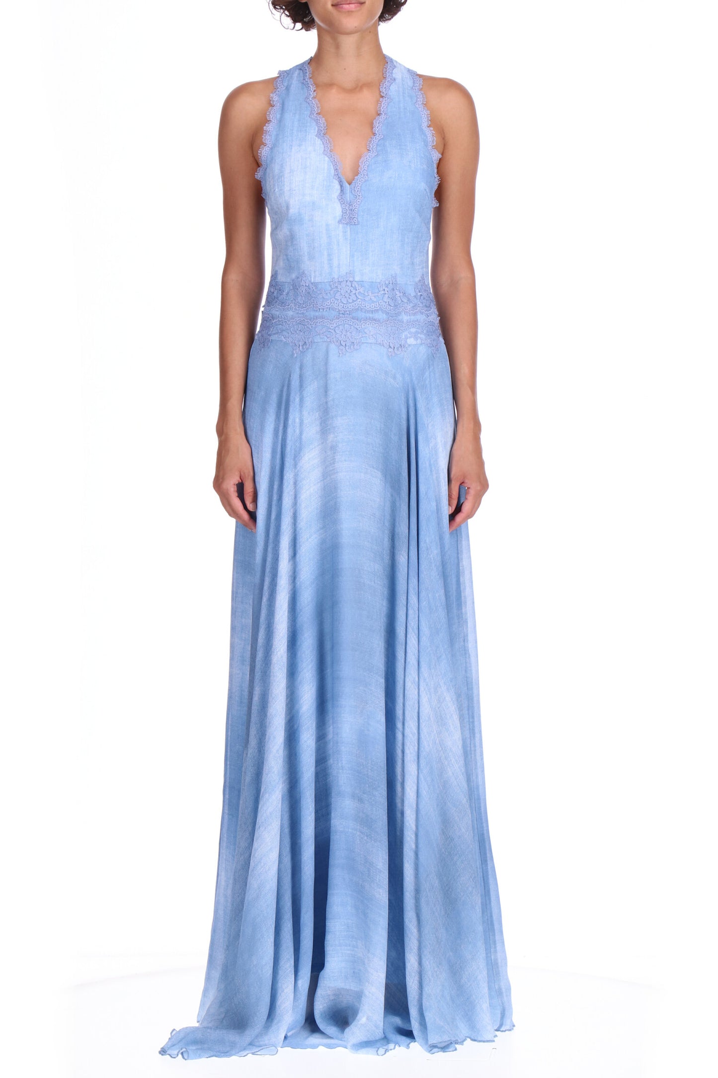 Abito lungo denim e pizzo Ermanno