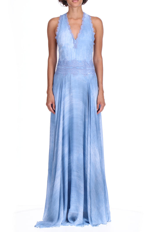 Abito lungo denim e pizzo Ermanno